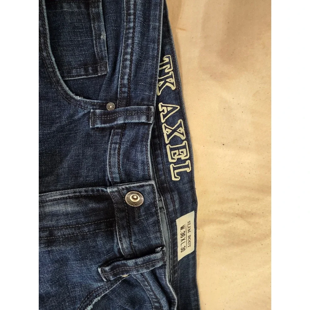 Axel Jeans Mens Slim Bootcut Dark Wash Denim Embroidered Flap Pocket 36x30